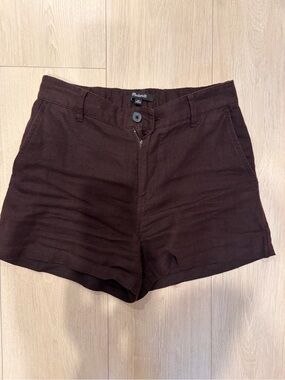 Madewell Dark Brown High-Waist Linen-Blend Shorts